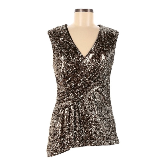 Elie Tahari Gold Sequin Draped V-Neck Blouse Top 8 NWT $245 Party Holiday Glam - Picture 1 of 10